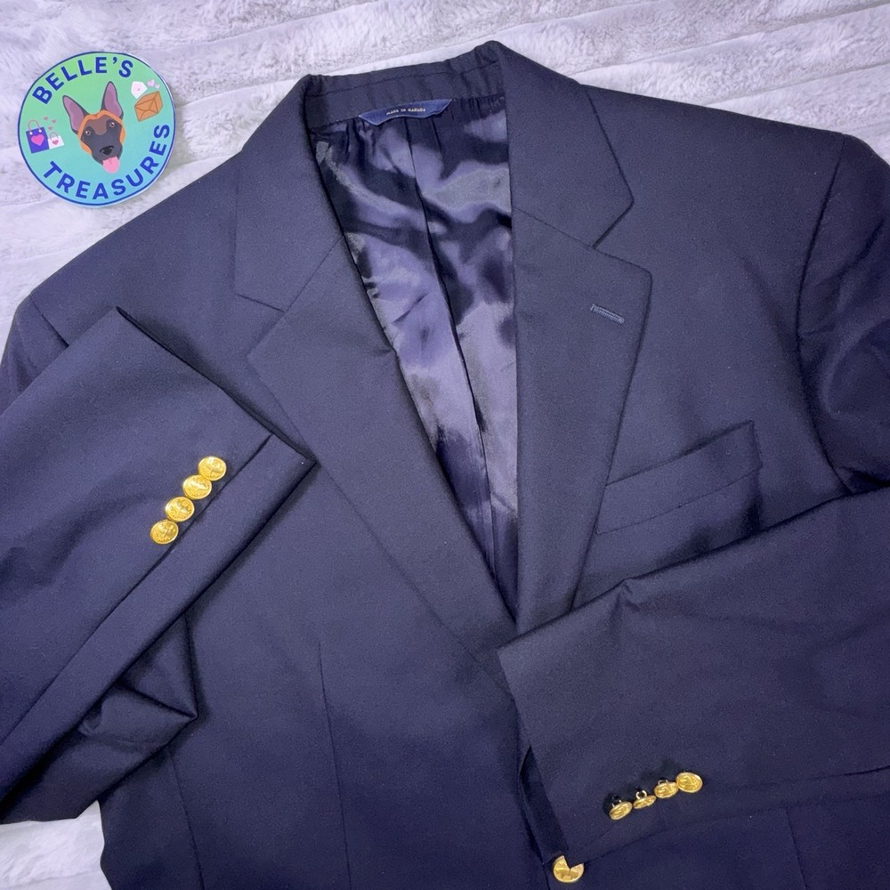 Brooks Brothers 42L Brooksease Loro Piana Gold Button Double Breasted‎ Blazer